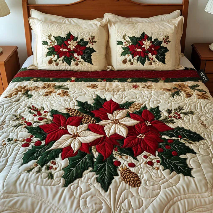3 darabos párnázott ágynemű szett - Poinsettia varázsa