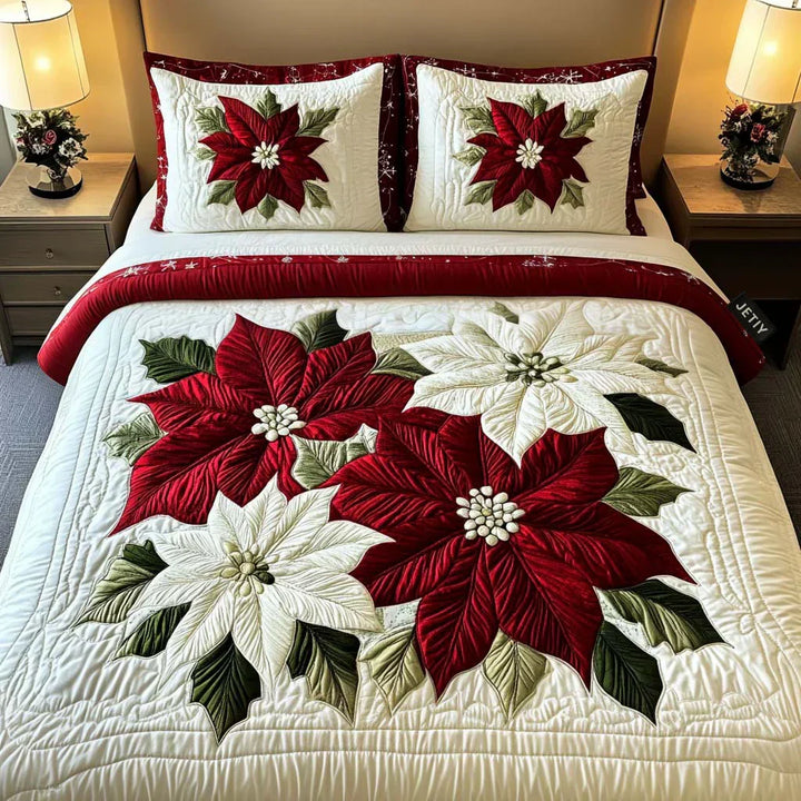 3 részes párnázott ágyneműgarnitúra - Tél Poinsettia